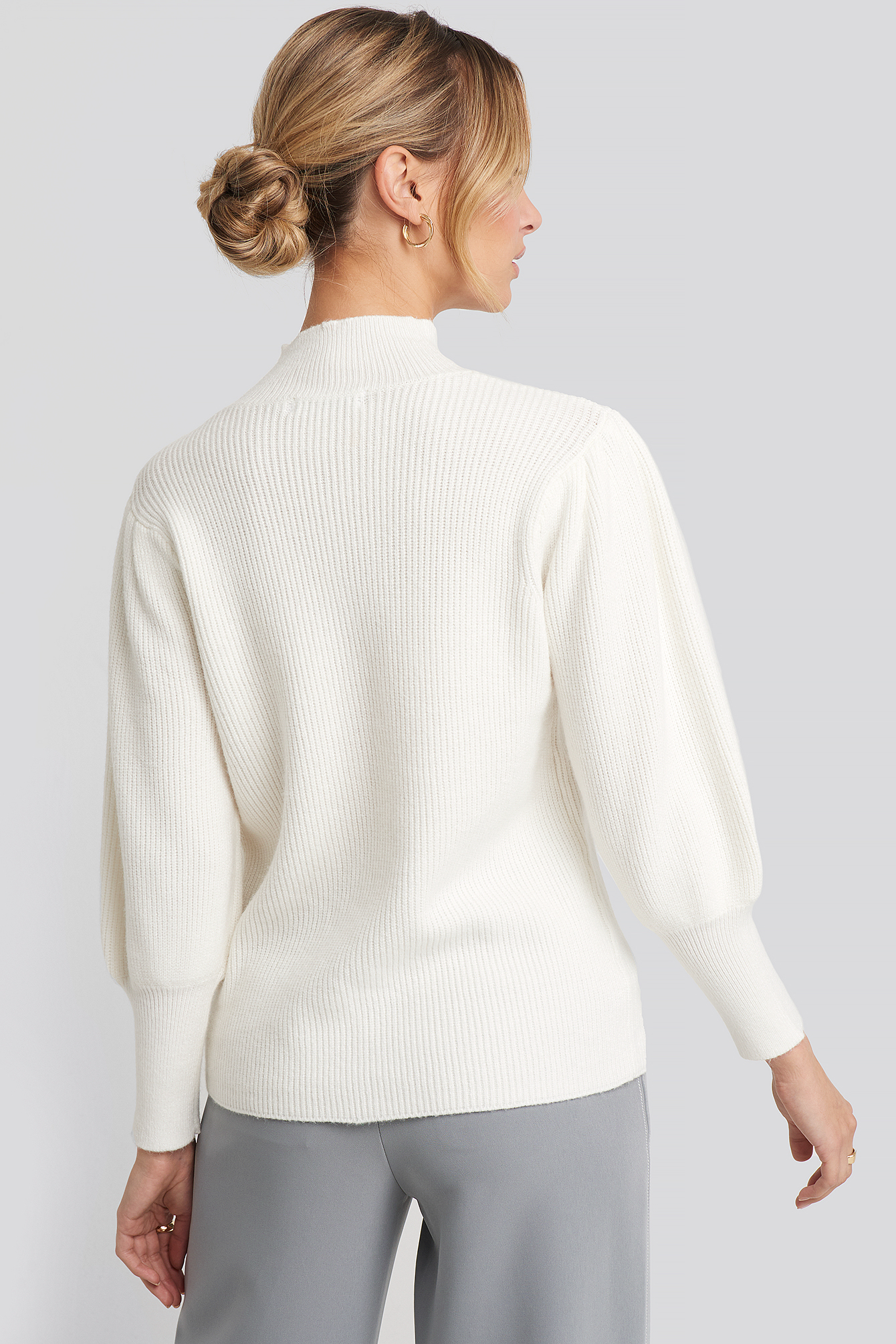 balloon sleeve white sweater