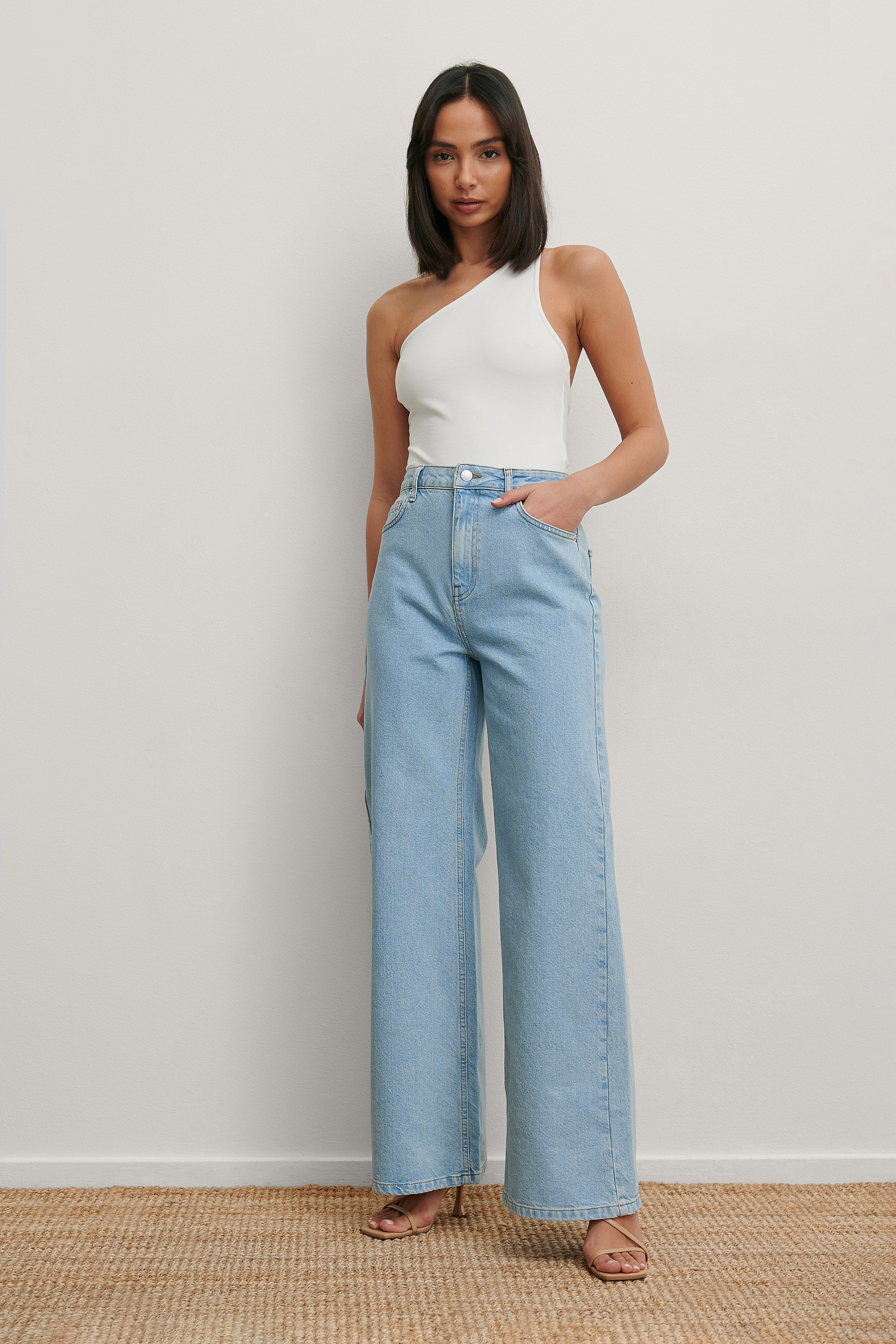 light blue wide leg trousers