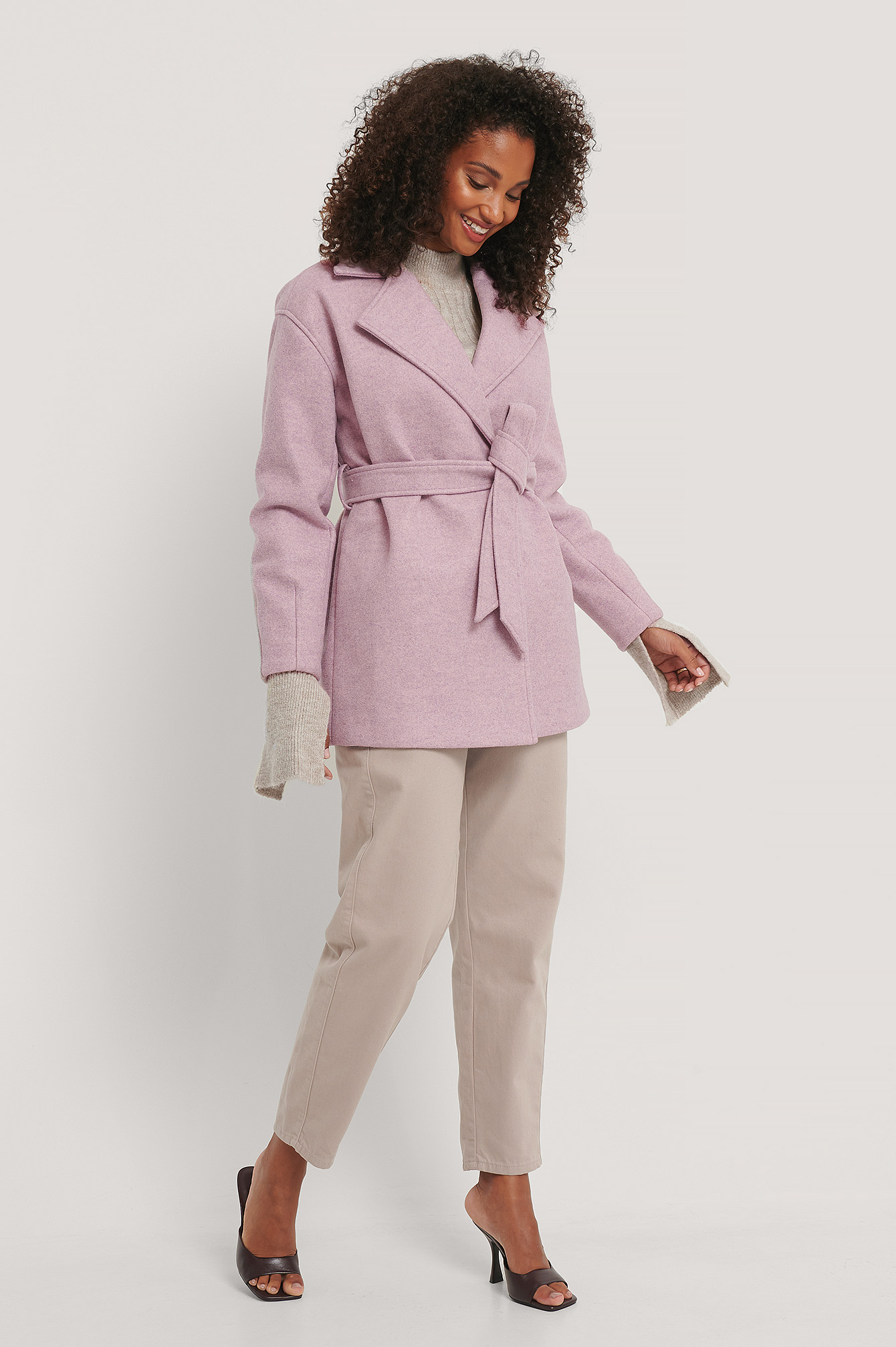 pink wool blend coat