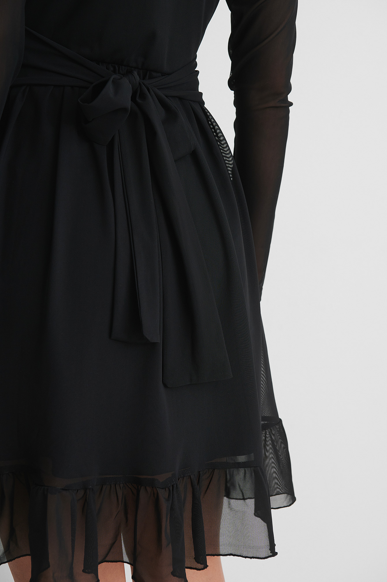 Wrap Tie Mesh Dress Black | na-kdlounge.com