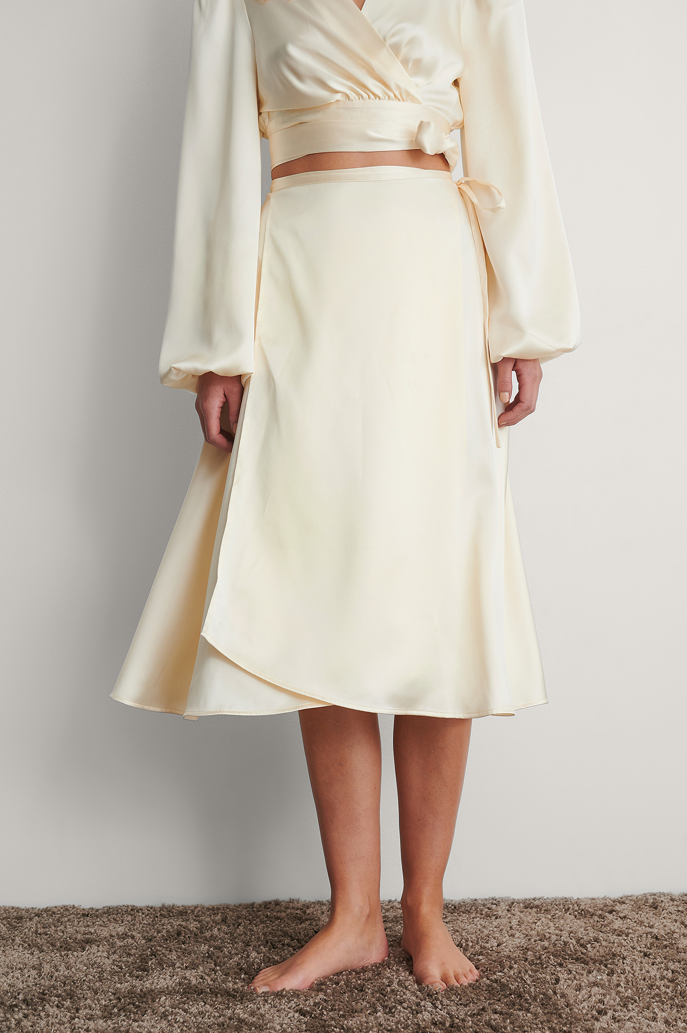 Cream Wrapped Satin Skirt