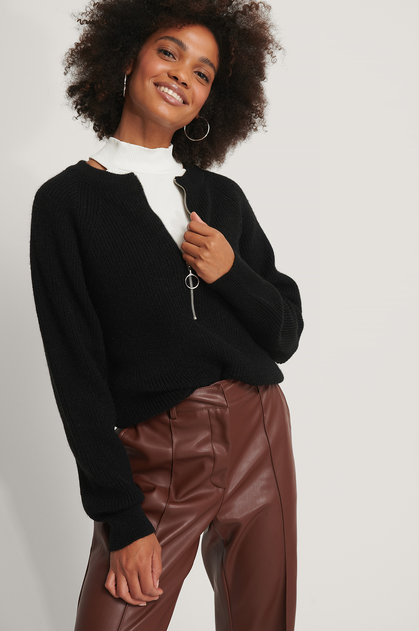 zipper front knitted sweater