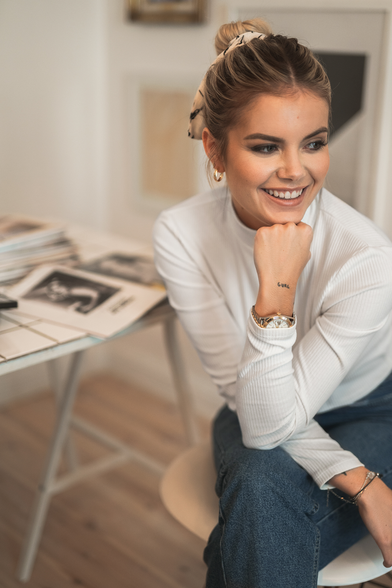 high neck ribbed white top