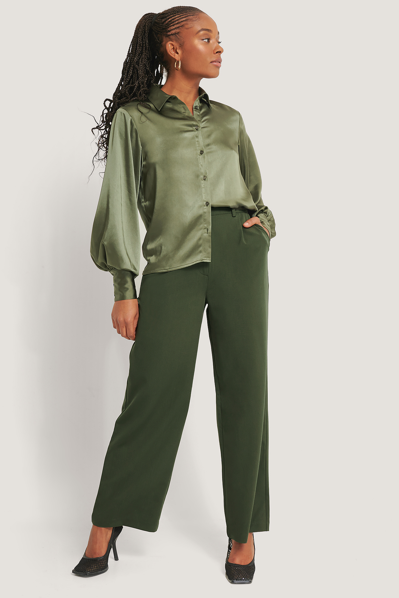 Wide Leg Suit Pants Green