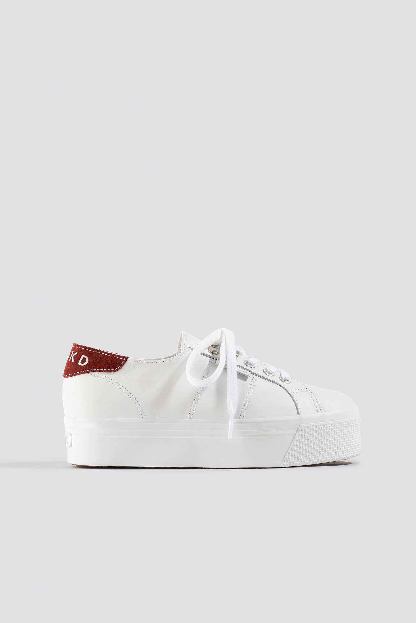 White/Red Leather Flatform Sneaker