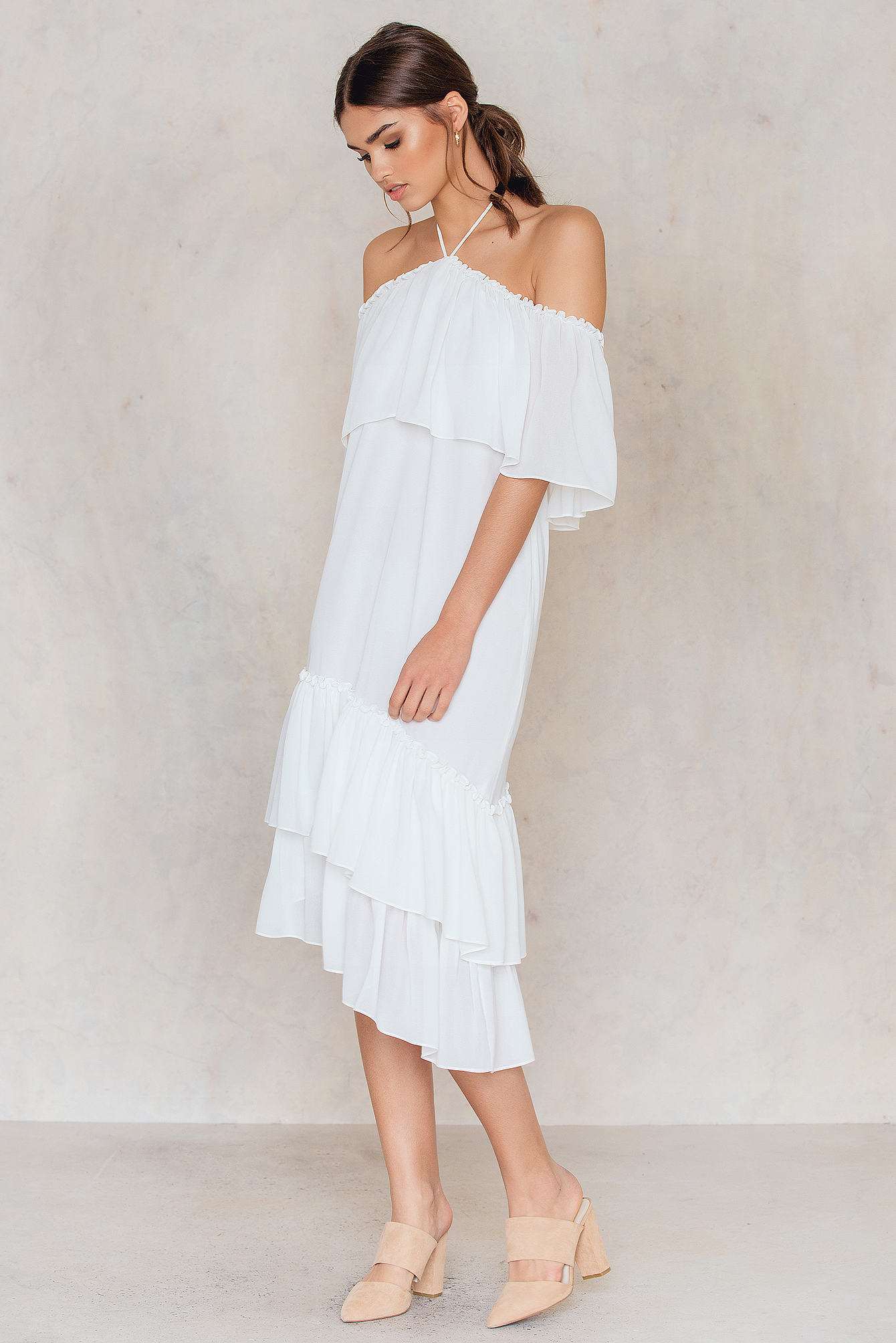 white frill dresses