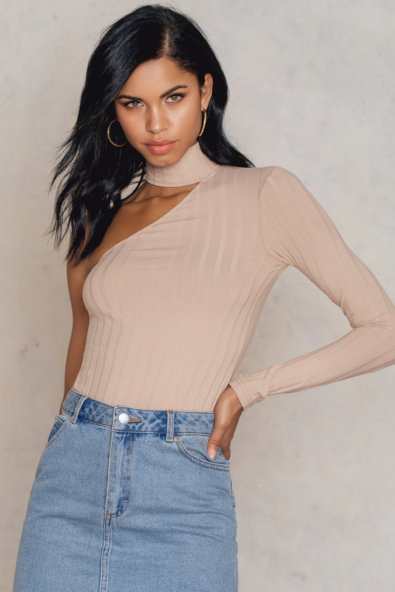 beige high neck top