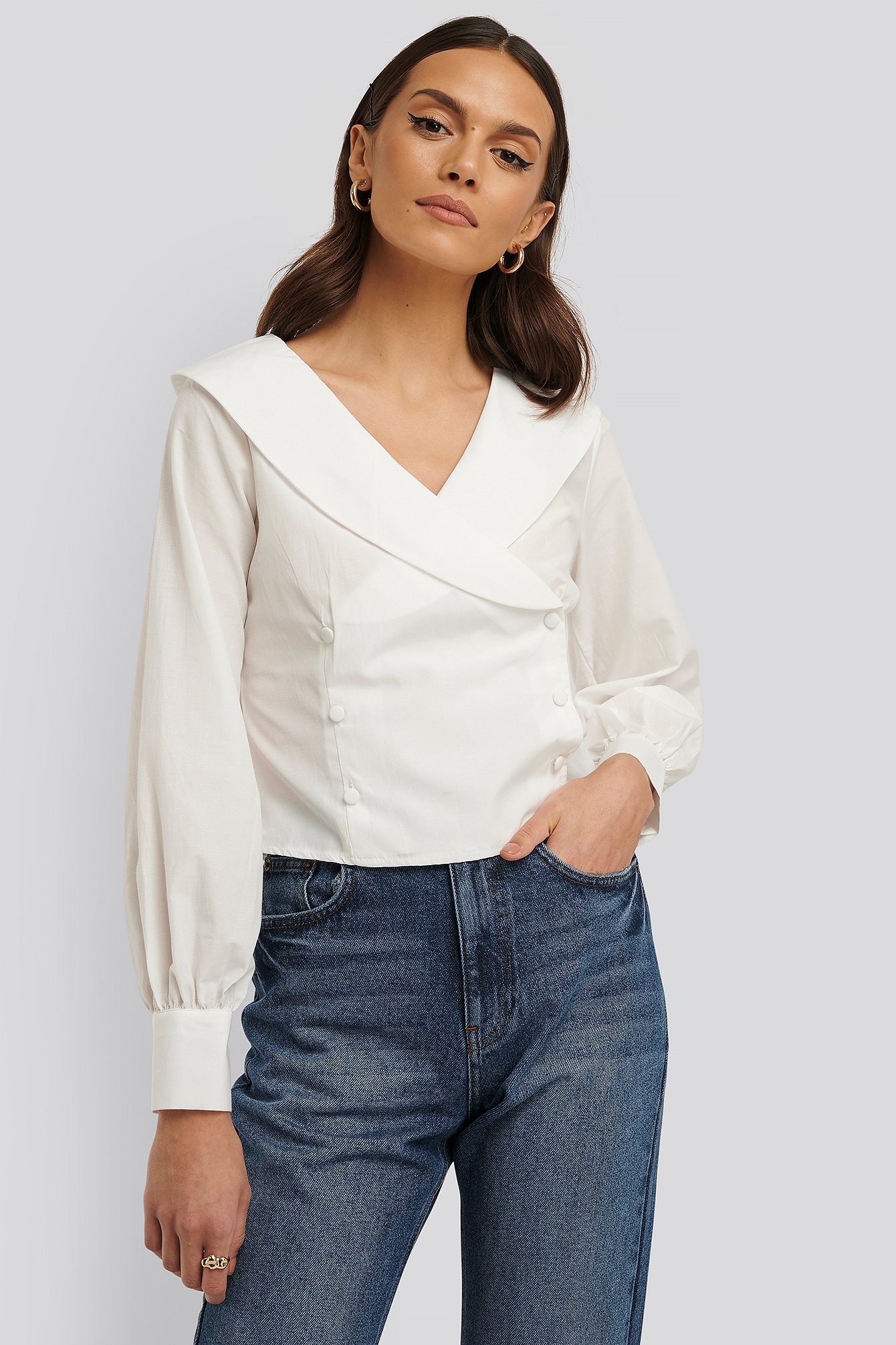 Buttoned Detailed Blouse White | na-kdlounge.com