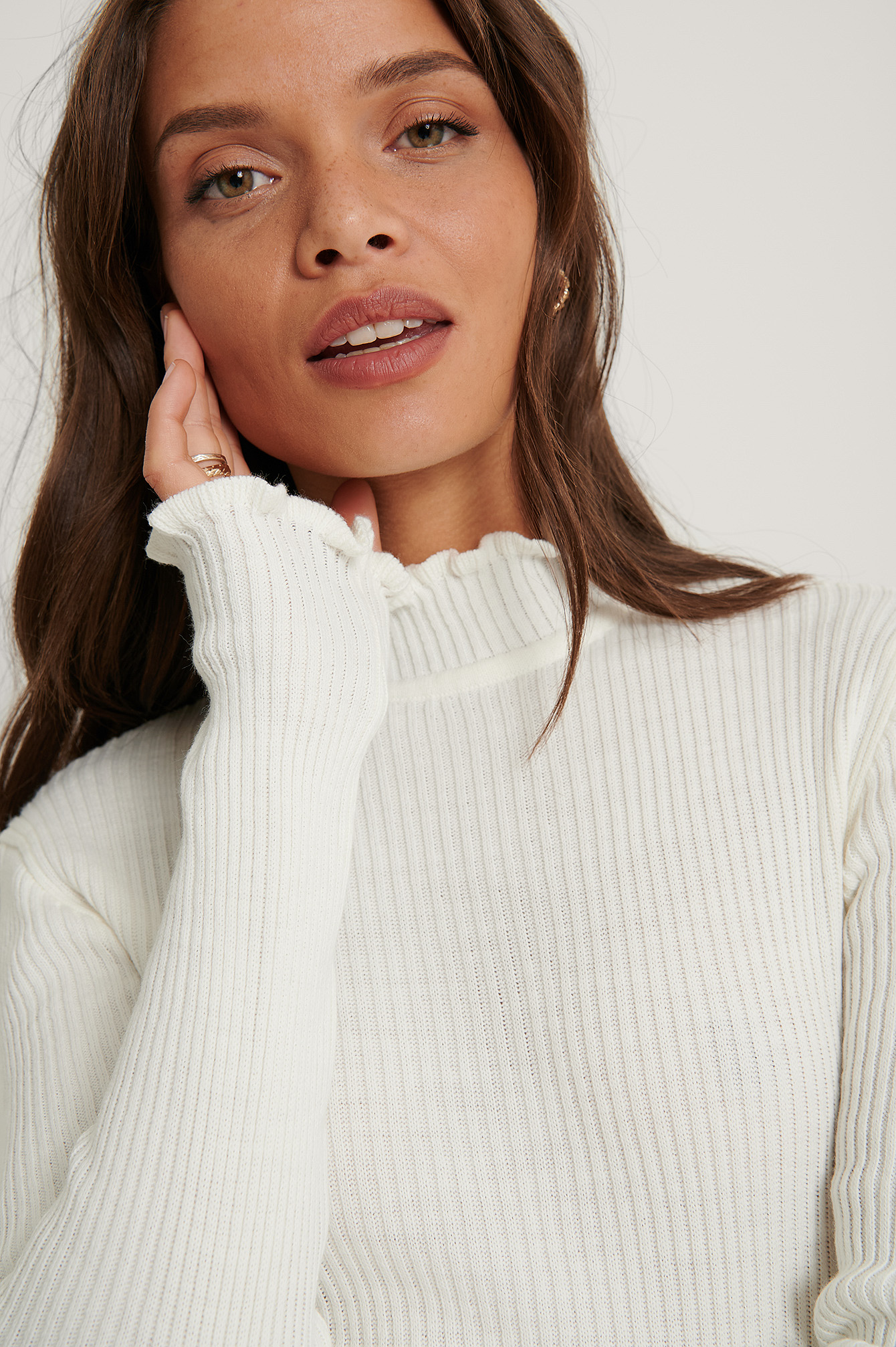 cream ribbed turtleneck sweater