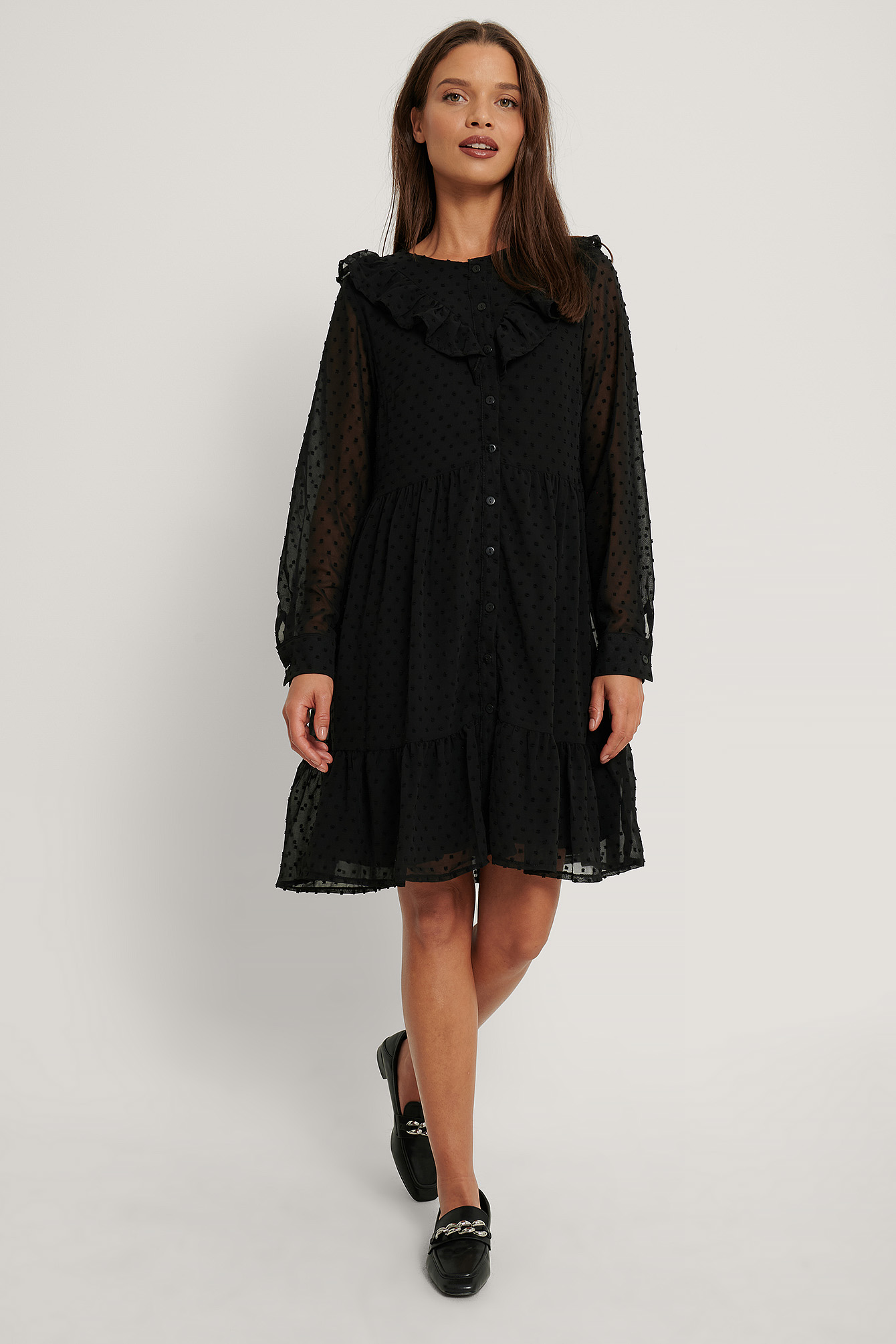 black frill mini dress