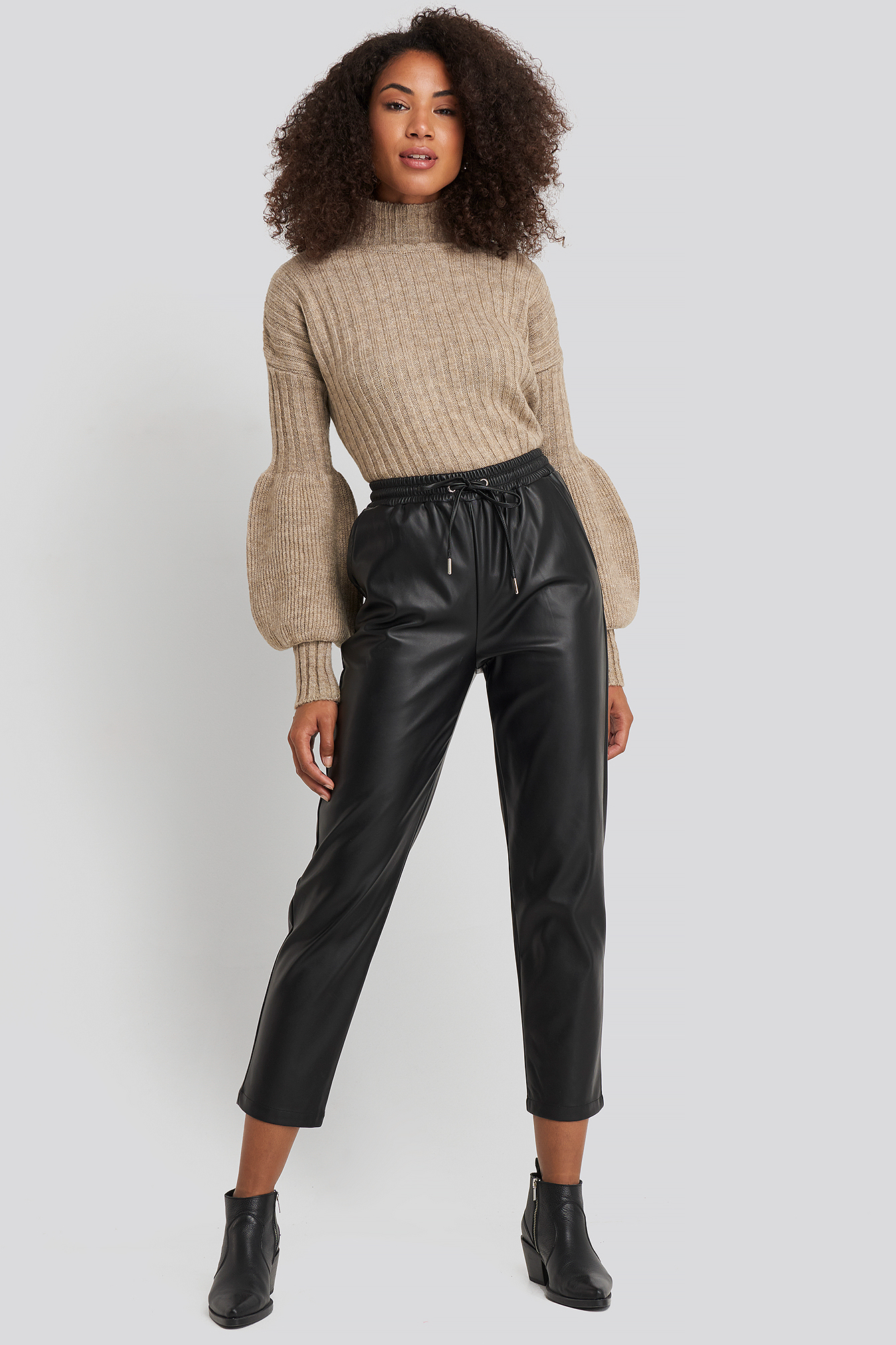 brown puff sleeve sweater