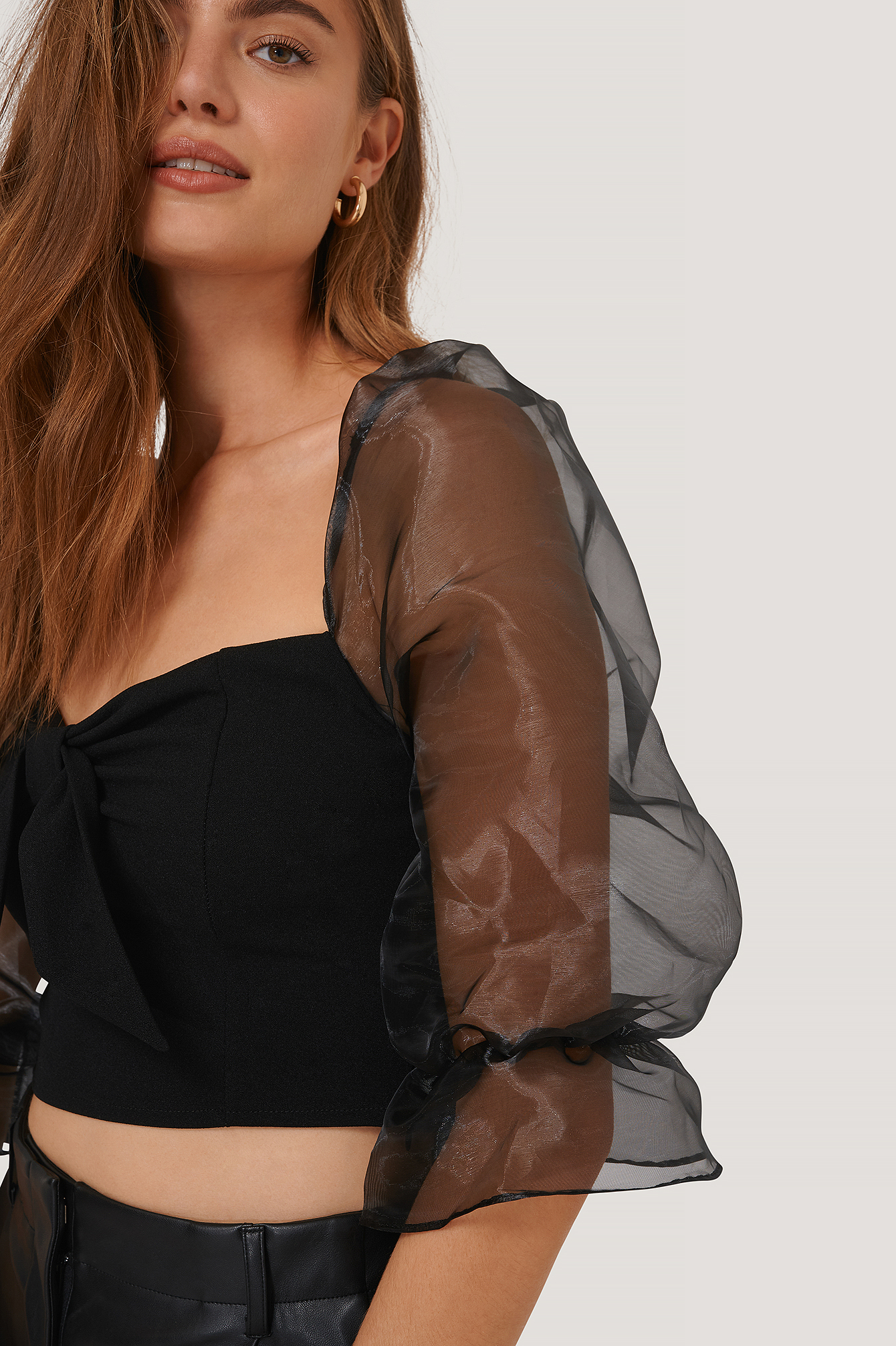 Organza Sleeve Top Black