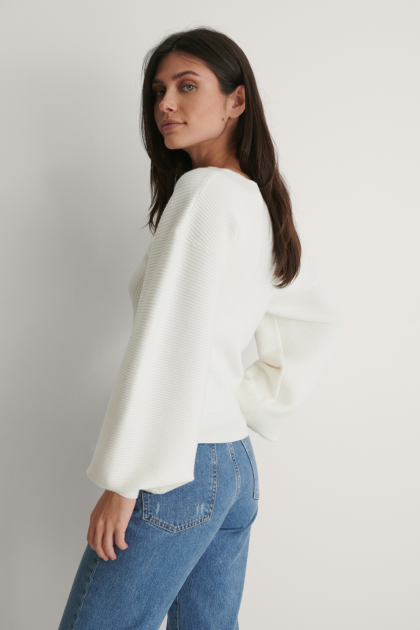 white v neck knitted jumper