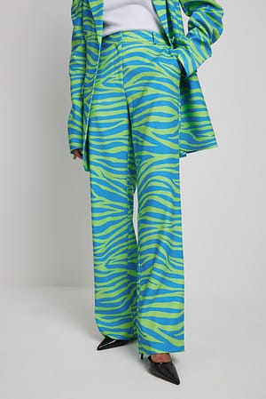 Blue/Green Zebra Proste spodnie garniturowe z wysokim stanem
