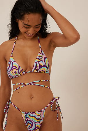 Multi Colour Print Trójkątna góra od bikini z długimi ramiączkami