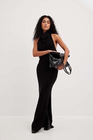 Black Knitted Halterneck Maxi Dress