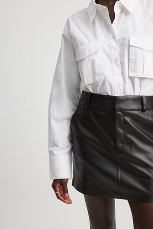Black Spódnica mini ze sztucznej skóry ze średnim stanem