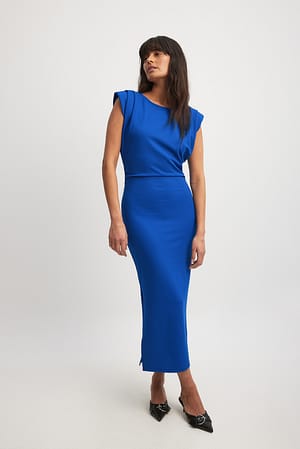 Blue Sukienka midi z wyrazistą linią ramion