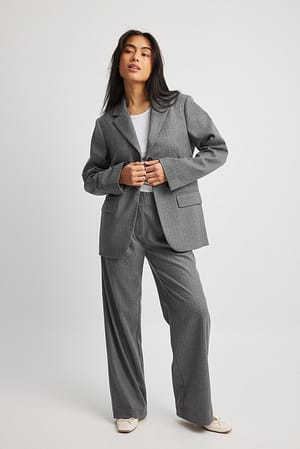 Grey Stripe Proste spodnie od żakietu z niskim stanem w paski