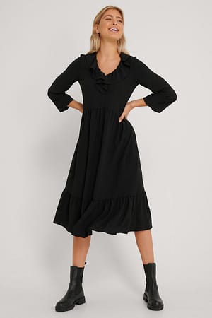 Black Neck Detailed Midi Dress